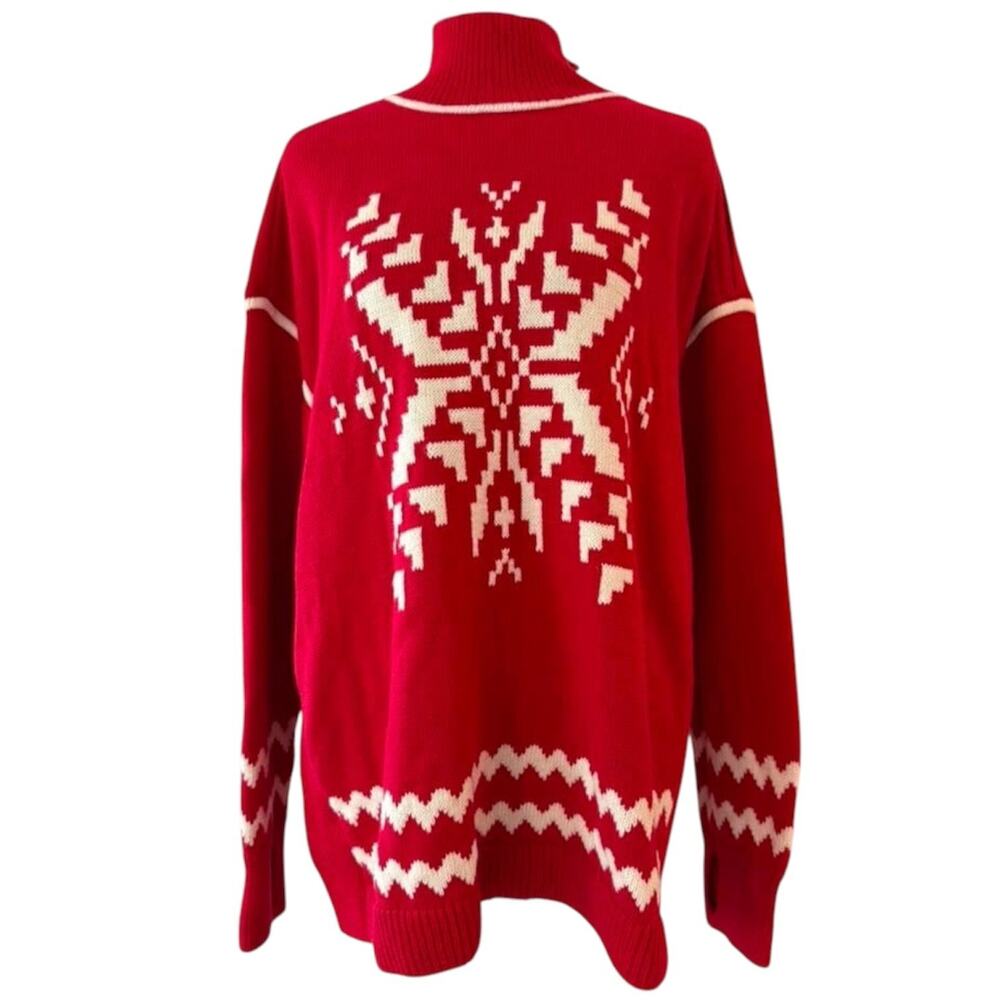 T by Talbots Red White Snowflake Knit Turtleneck Holiday Winter Sweater 1X NWT - Picture 3 of 12